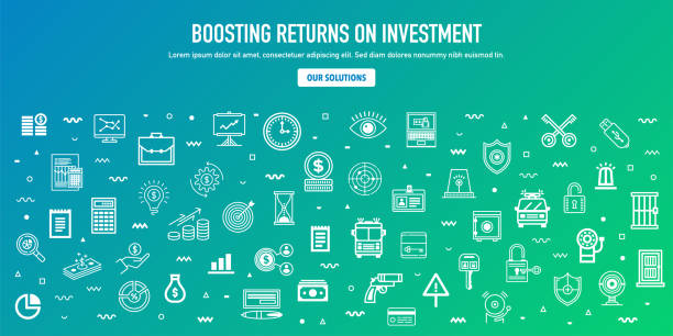 ilustrações de stock, clip art, desenhos animados e ícones de boosting return on investment outline style web banner design - boosting