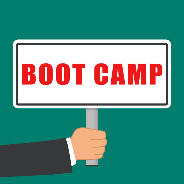 stockillustraties, clipart, cartoons en iconen met boot camp teken platte concept - bootcamp