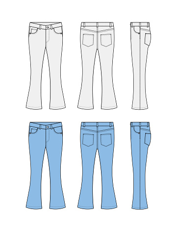 Bootcut Jeans Pants Vector Template Illustration Set Stock Illustration ...