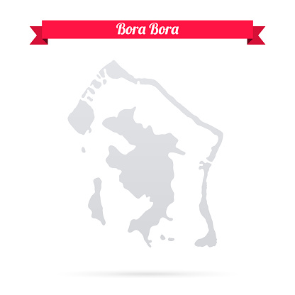 Map of Bora Bora isolated on a blank background and with his name on a red ribbon. Vector Illustration (EPS10, well layered and grouped). Easy to edit, manipulate, resize or colorize. Vector and Jpeg file of different sizes.