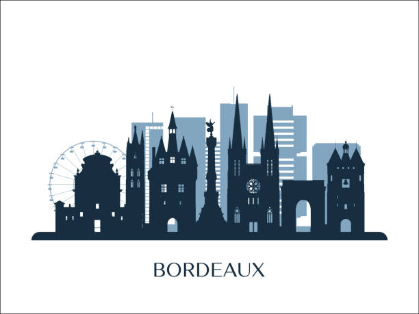 stockillustraties, clipart, cartoons en iconen met de skyline van de bordeaux, zwart-wit silhouet. vectorillustratie. - europe city map