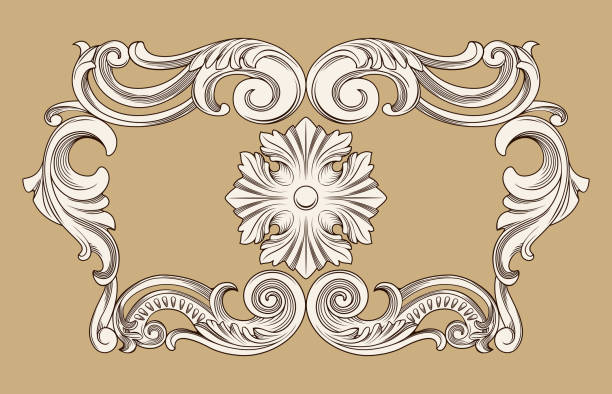 border frame in antique baroque style vector vintage border frame engraving with retro ornament pattern in antique baroque style architectural feature stock illustrations