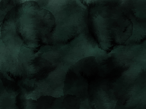 Border of hues of black emerald green paint splashing droplets. Watercolor strokes design element. Emerald green colored hand painted abstract texture.