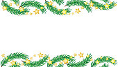 Christmas frame with fir branches and stars.  Eps10 editable vector illustration. Copy space