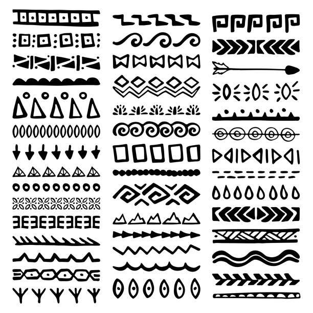 Borders Collection in Ethnic Style Collection of Hand Drawn Borders in Ethnic Style. Aztec art dividers. Trendy boho separators. leadership borders stock illustrations