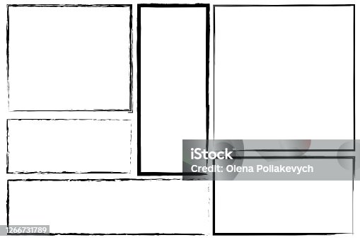 istock Borders of rectangle frames. Square brush drawn vector. Set of hand drawn frames. Stock photo. 1266731789