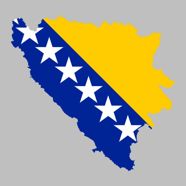Bosnia and Herzegovina flag inside map borders vector art illustration