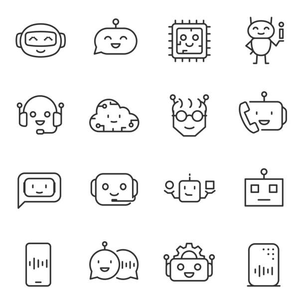 bot assistant, icon set. artificial intelligence, linear icons. Line with editable stroke bot assistant, icon set. artificial intelligence. Line with editable stroke robot icons stock illustrations