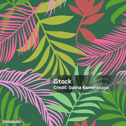 istock Botanical seamless pattern. Hand drawn fantasy exotic sprigs. Leaf ornament. Floral background made of herbal foliage leaves for fashion design, textile, fabric and wallpaper. 1283686285