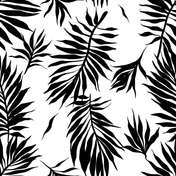 Botanical seamless pattern made of leaves and sprigs Abstract tropical plants pattern. Hand drawn fantasy exotic sprigs. Seamless floral background made of herbal foliage leaves for fashion design, textile, fabric and wallpaper. plant silhouettes stock illustrations