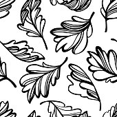 Botanical seamless pattern. Transparent leaves of a tree isolated. Sketch style flat design, Vector floral background. Outline drawing.