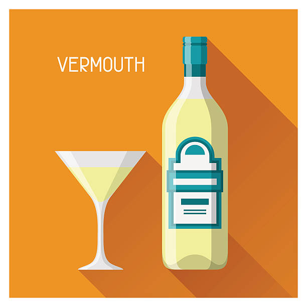 Bottle and glass of vermouth in flat design style Bottle and glass of vermouth in flat design style. vermouth stock illustrations