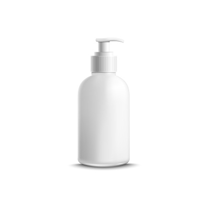 Bottle for liquid cosmetic products with dispenser mockup vector isolated.