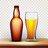 istock Bottle Of Beer And Glass With Frothy Drink Vector 1145191144