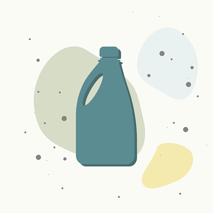 Bottle with chemical substance vector icon. Bottle with detergent, bleach on multicolored background.