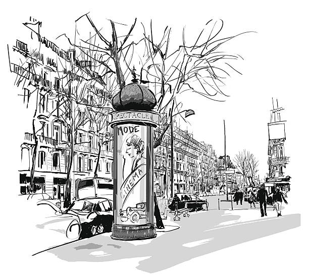 illustrations, cliparts, dessins animés et icônes de boulevard à paris - rue paris
