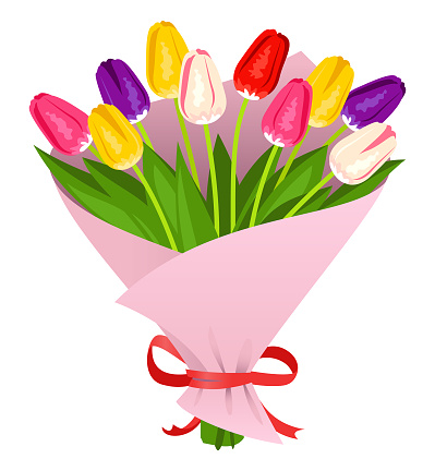 Bouquet Of Ten Tulips Stock Illustration - Download Image Now - iStock