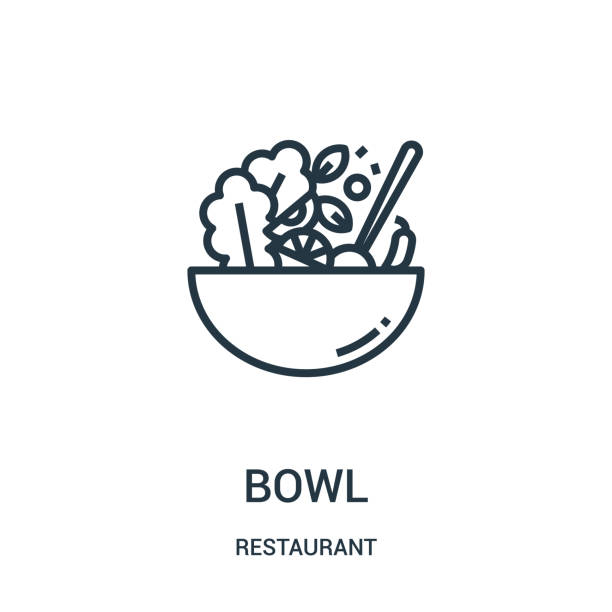 stockillustraties, clipart, cartoons en iconen met het pictogram vector van de kom van restaurant inzameling. dunne lijn bowl overzicht icoon vector illustratie. - lunch