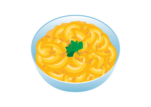 Bowl of Macaroni and Cheese icon vector Bowl of pasta with cheese icon isolated on a white background. American delicacy food vector. Mac and Cheese vector pasta clipart stock illustrations