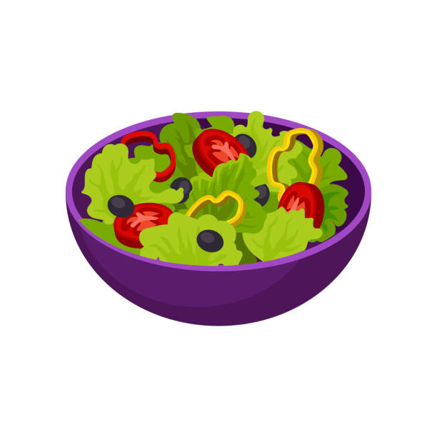 ilustrações de stock, clip art, desenhos animados e ícones de bowl with vegetable salad. natural and healthy food. tasty vegetarian dish. isometric vector element for cafe menu - salad bowl