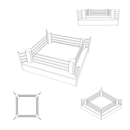 Boxer ring set. Isolated on white background. Vector outline ill
