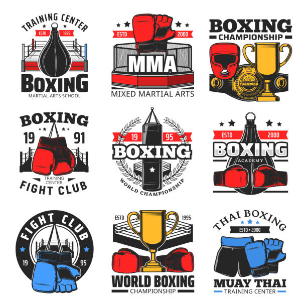 拳擊錦標賽、俱樂部和校徽 - 拳擊 運動 幅插畫檔、美工圖案、卡通及圖標