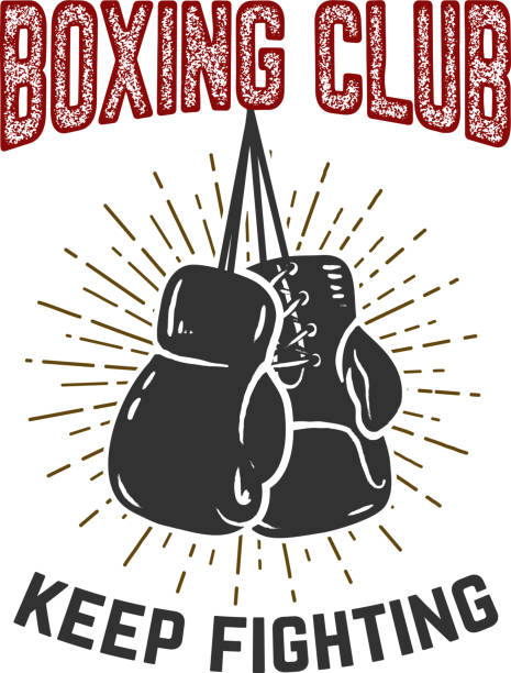 Boxing club. Keep fighting. Boxing gloves on grunge background. Boxing club. Keep fighting. Boxing gloves on grunge background. Design element for poster, card, banner, emblem, sign. Vector illustration boxing glove stock illustrations