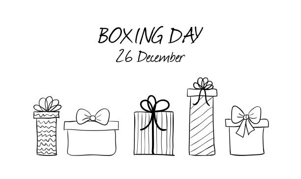 Boxing day hand drawn vector banner Boxing day hand drawn vector banner template gift drawings stock illustrations