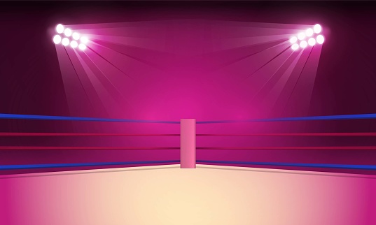 Boxing ring arena and spotlight floodlights vector design. Vector illumination