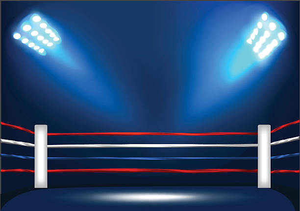 Boxing ring corner with spotlight Indoor boxing ring corner with flooding spotlight . boxing ring stock illustrations