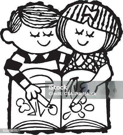 istock Boy and Girl Coloring in a Book 1328181117