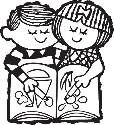 Boy and Girl Coloring in a Book