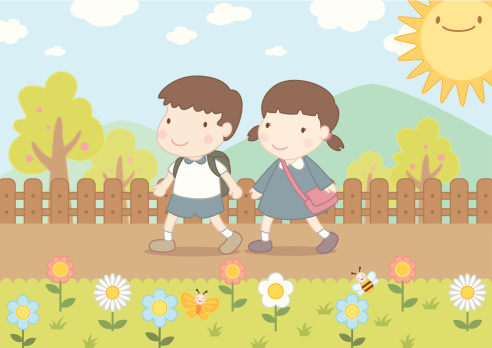 Boy and Girl going to school
