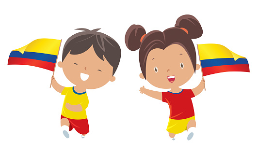 Boy and girl holding Colombia  flag