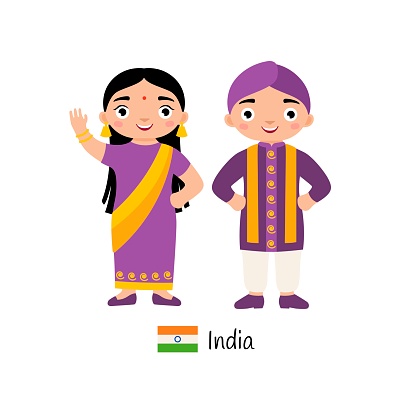 Boy and girl in traditional Indian costumes.