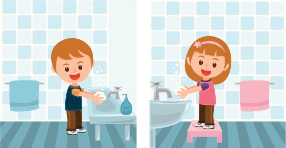 boy and girl washing hands