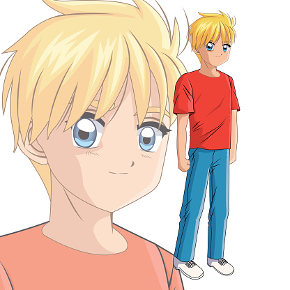 ✓ Imagen de Icono de dibujos animados chico anime manga hombre. Gráfico  vectorial Fotografía de Stock