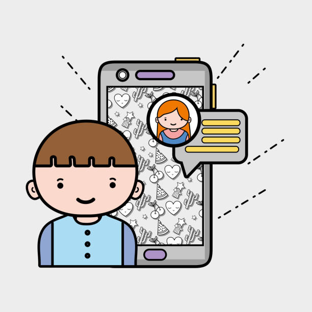 whatsapp sohbet kabarcığın kızla chat yapan çocuk - whatsapp stock illustrations