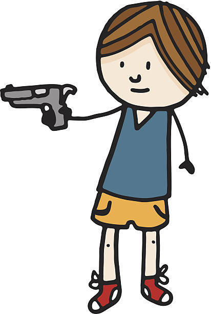 chłopiec trzymać pistolet - gun violence stock illustrations