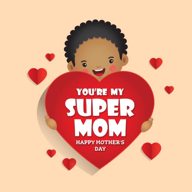 Boy holding love 3  african american mothers day stock illustrations