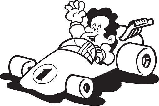 Boy in race car cartoon