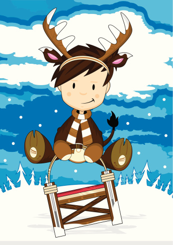 Boy in Reindeer Costume on Sledge