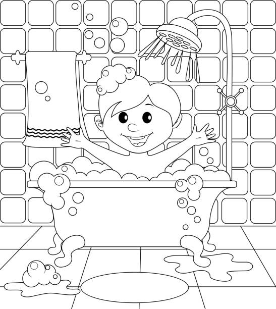 Royalty Free Boy Cartoon  In A Bath Room  Taking A Shower  Royalty Free Boy Cartoon  In A Bath Room  Taking A Shower