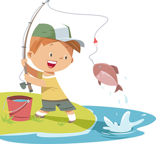 ilustrações de stock, clip art, desenhos animados e ícones de rapaz é pesca - fisherman