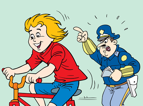 Boy on bicycle and policeman