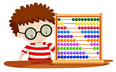 Boy playing with abacus illustration