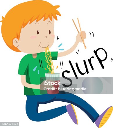istock Boy slurping noodles from the cup 542321822