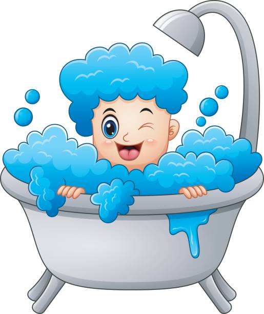 Royalty Free Boy Cartoon In A Bath Room Taking A Shower Clip Art ...