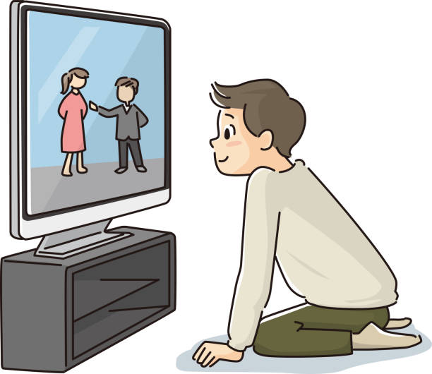 boy-watching-tv-in-the-near-distance-vector-id1302610259