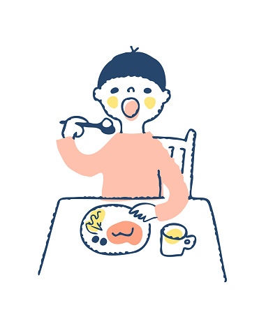 A boy who opens his big mouth and eats rice